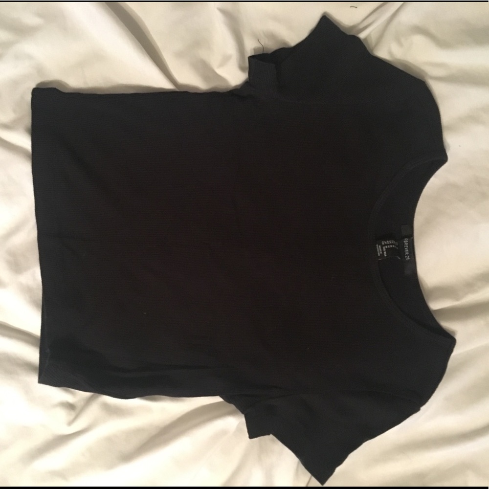 fitted ribbed high neck crop top